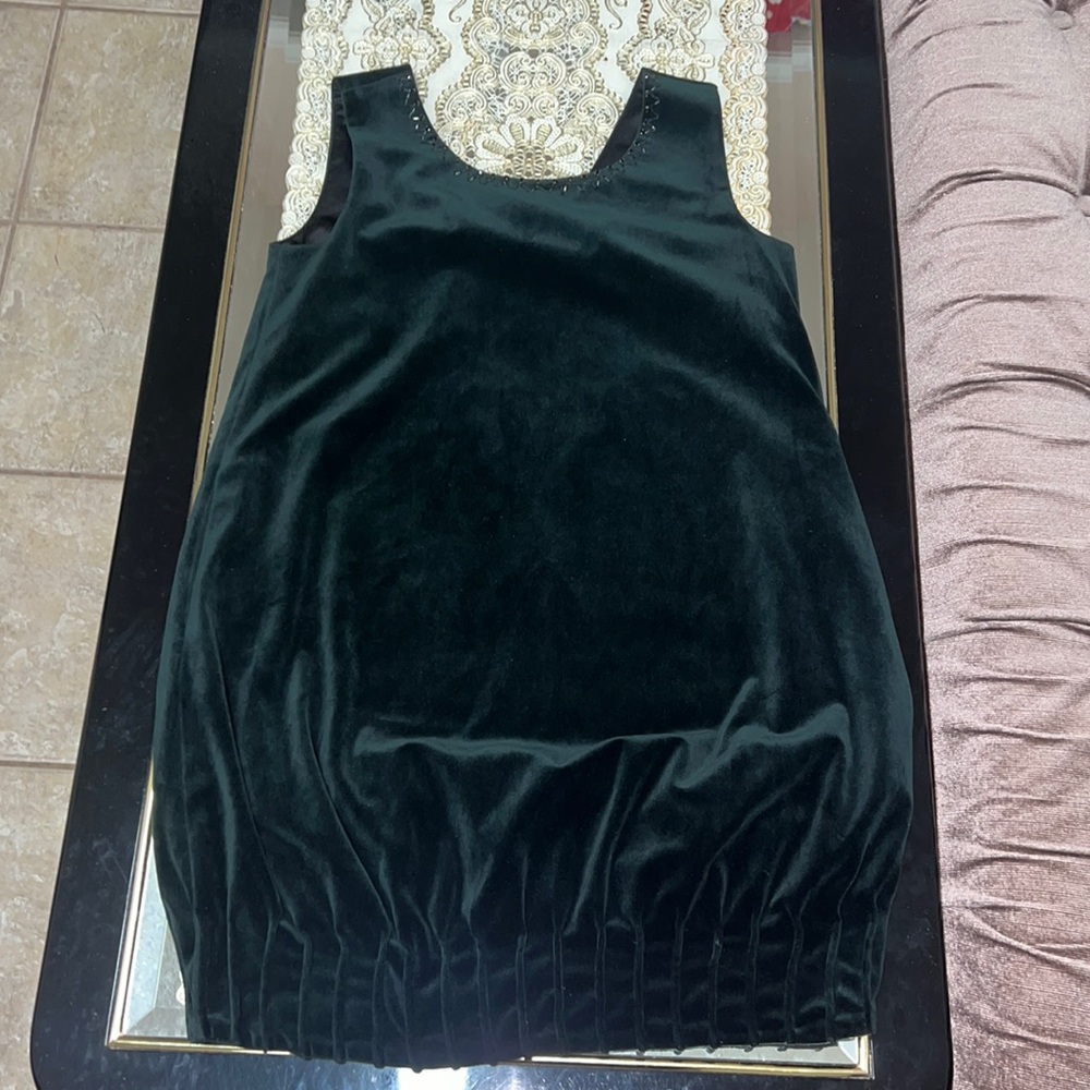 Black velvet sleeveless mini dress with beaded collar